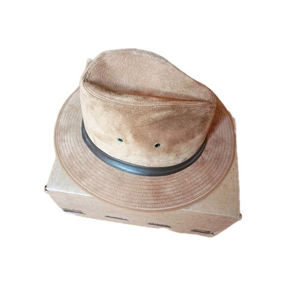 London Fog Men's M Fedora Rain Hat in British Tan Genuine Leather Size 7-7 1/8 - Picture 2 of 8
